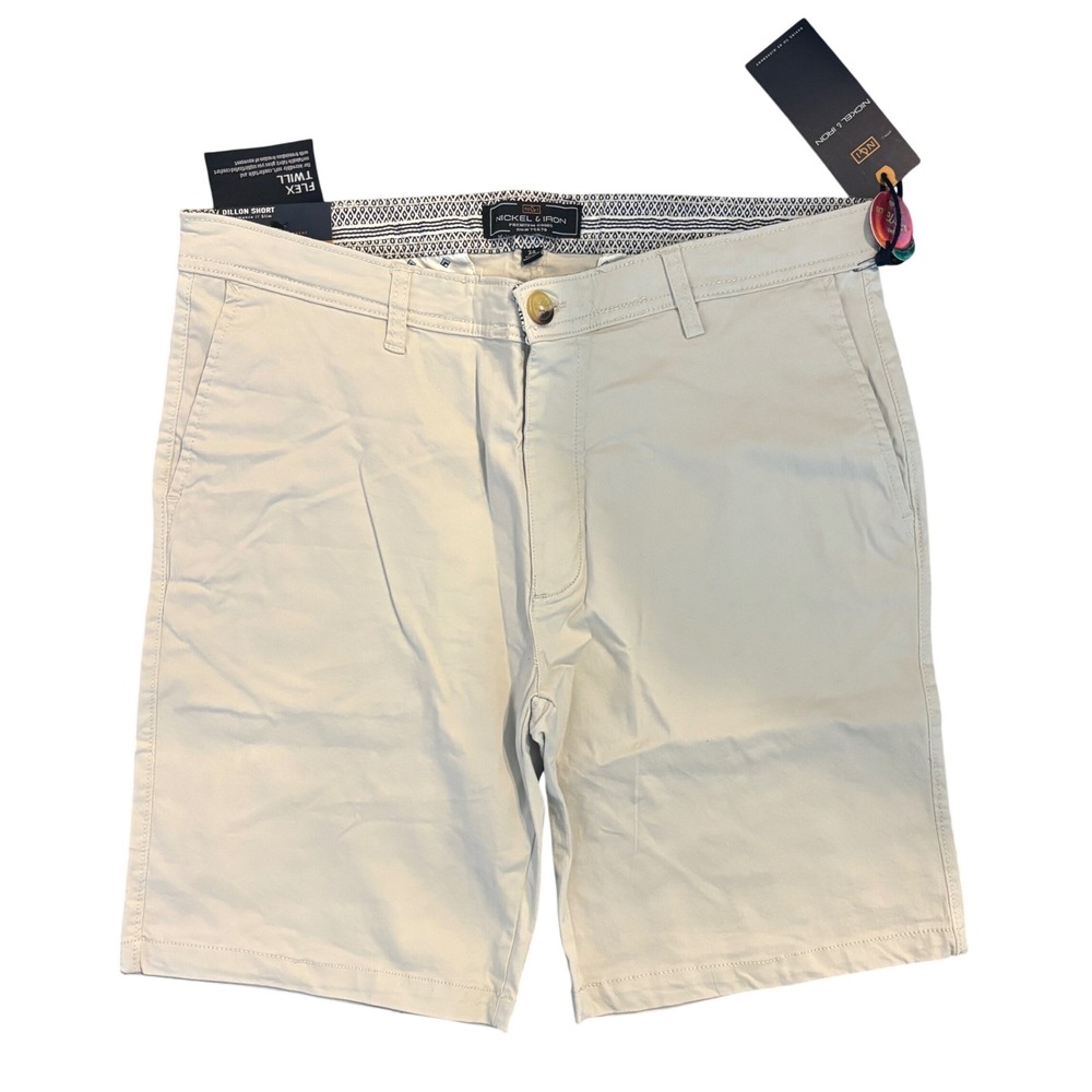 Nickel & Iron Dillon Short Mens 34 Ash Beige Flex Twill Slim Fit‎ Chino